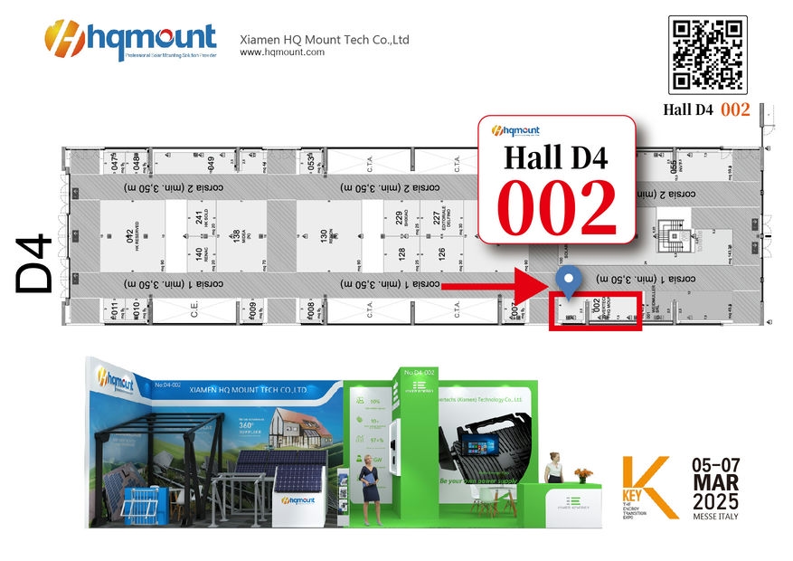 HQ Mount, um Solar -Montage -Lösungen bei Key Energy 2025 (Stand D4.002) zu präsentieren